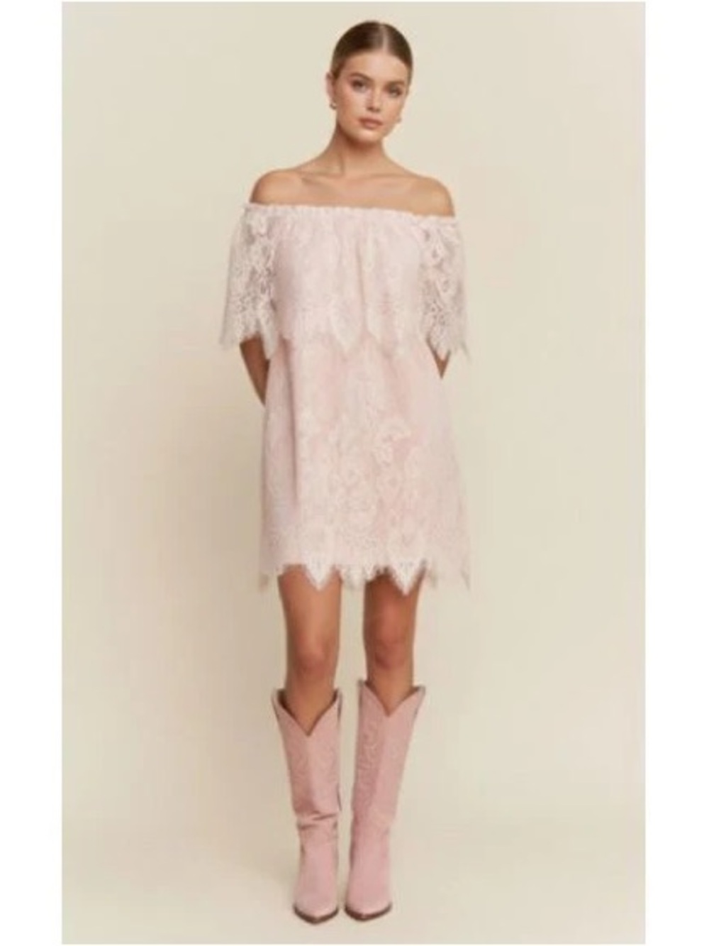 BRAND NEW WITH TAGS Blush Lace Off-Shoulder Mini Dress